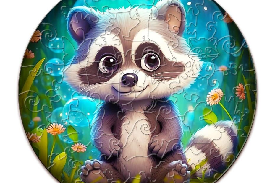 Children Wooden Jigsaw Puzzle-Cute Raccoon