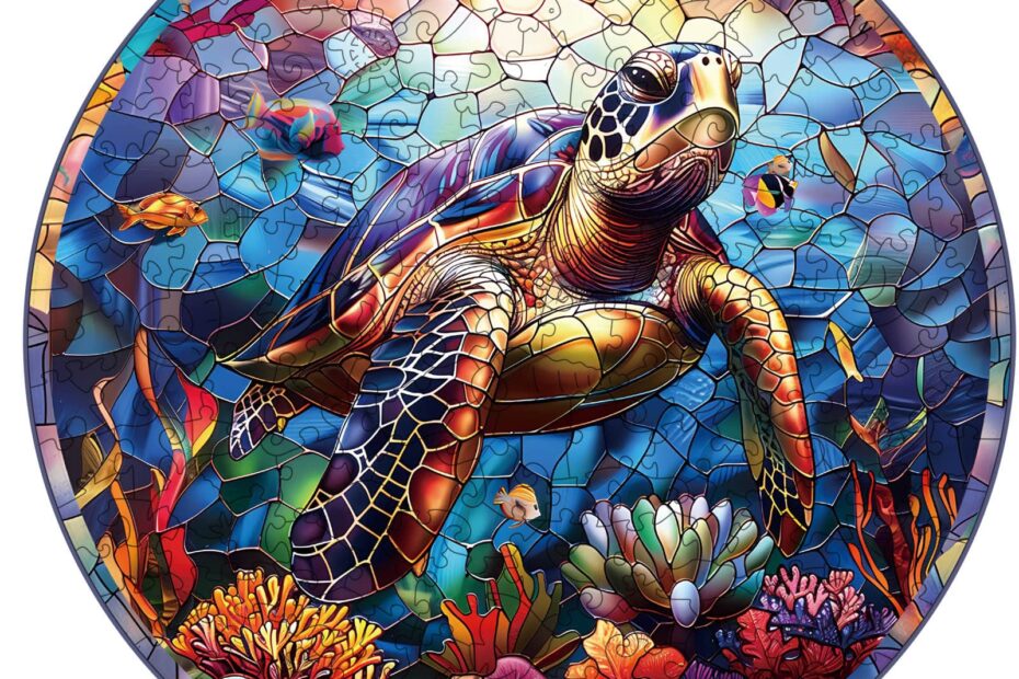 Wooden Jigsaw Puzzle – Stained glass turtle