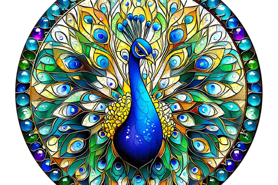 Wooden Jigsaw Puzzle – stained glass peacock